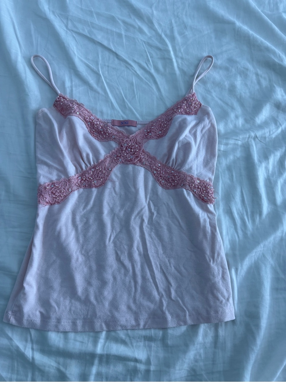 Forever 21 Light Pink Beaded Lace-Trim Cami